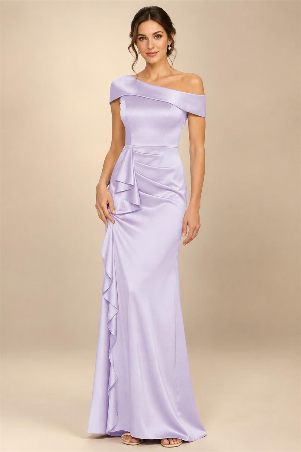 Sheath/Column Asymmetrical Pleated Satin Floor-Length Mother of the Bride Dresses with Ruffle (SHI22500107)