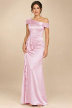 Sheath/Column Asymmetrical Pleated Satin Floor-Length Mother of the Bride Dresses with Ruffle (SHI22500107)