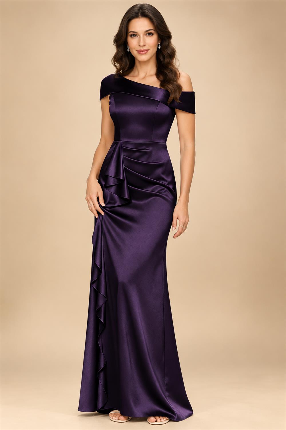 Sheath/Column Asymmetrical Pleated Satin Floor-Length Mother of the Bride Dresses with Ruffle (SHI22500107)