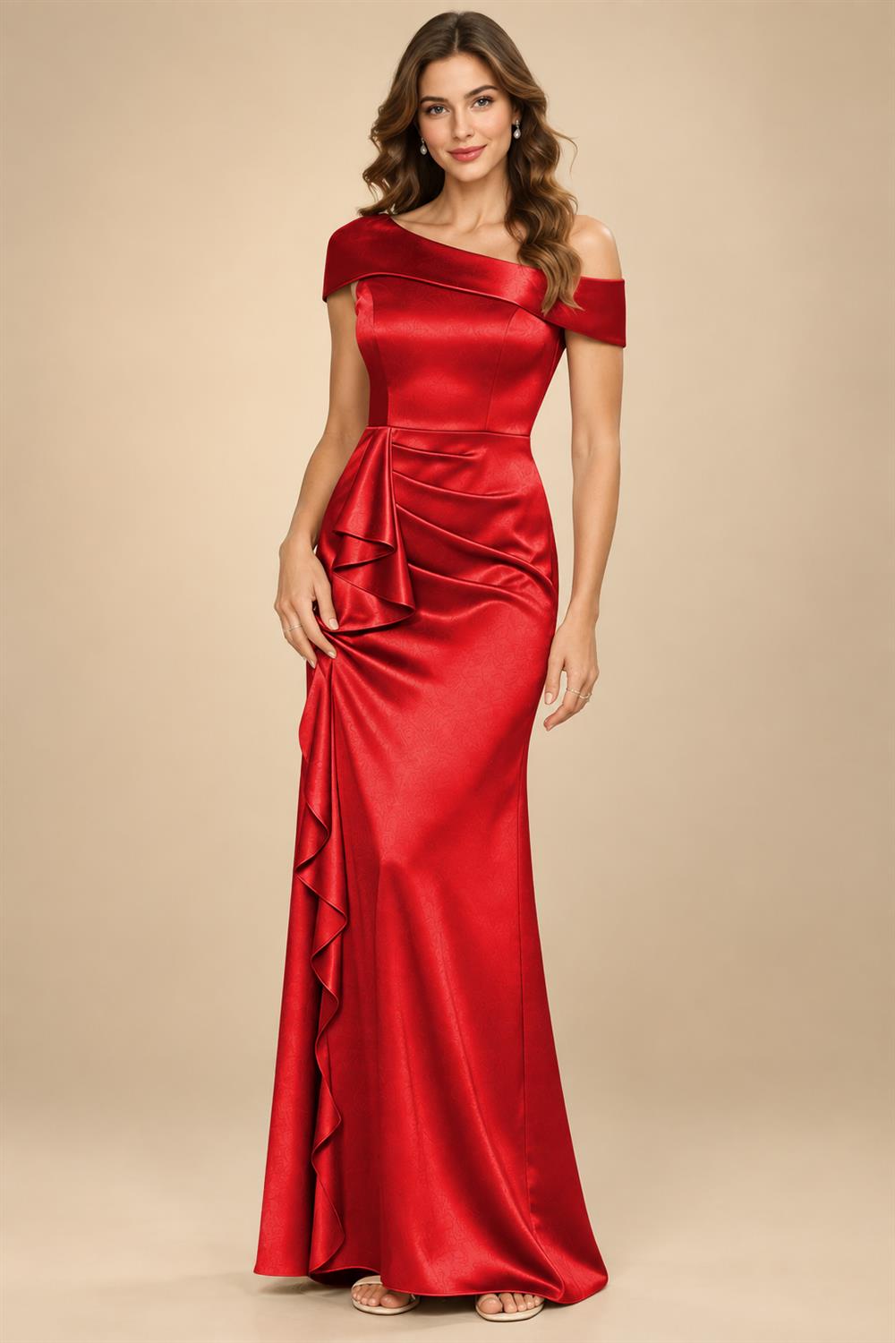 Sheath/Column Asymmetrical Pleated Satin Floor-Length Mother of the Bride Dresses with Ruffle (SHI22500107)