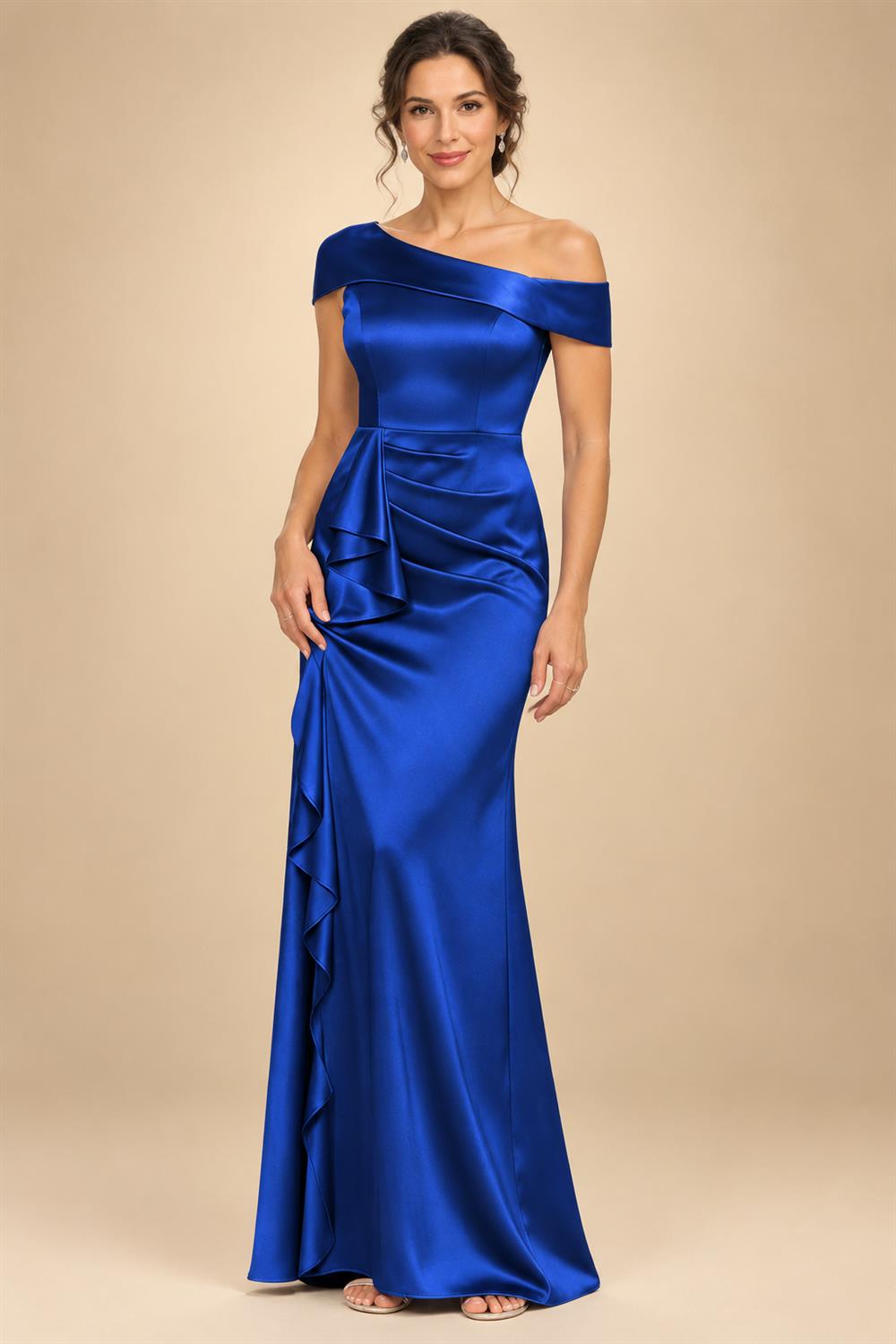 Sheath/Column Asymmetrical Pleated Satin Floor-Length Mother of the Bride Dresses with Ruffle (SHI22500107)