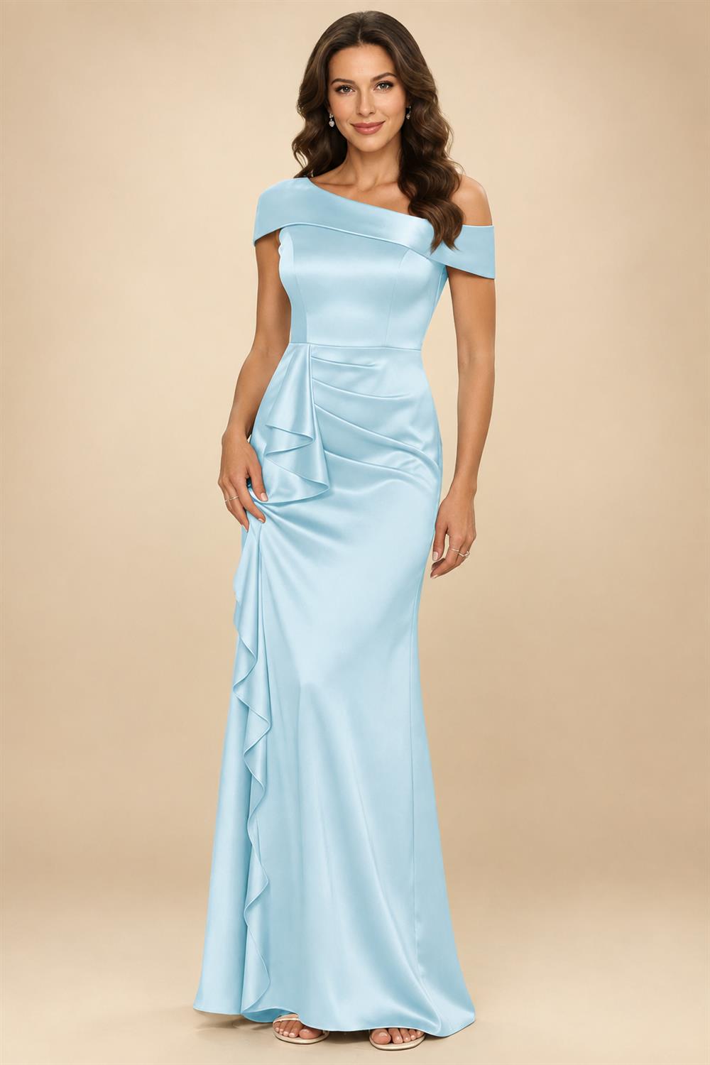 Sheath/Column Asymmetrical Pleated Satin Floor-Length Mother of the Bride Dresses with Ruffle (SHI22500107)