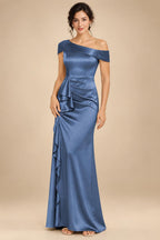 Sheath/Column Asymmetrical Pleated Satin Floor-Length Mother of the Bride Dresses with Ruffle (SHI22500107)