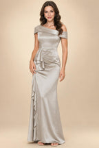 Sheath/Column Asymmetrical Pleated Satin Floor-Length Mother of the Bride Dresses with Ruffle (SHI22500107)