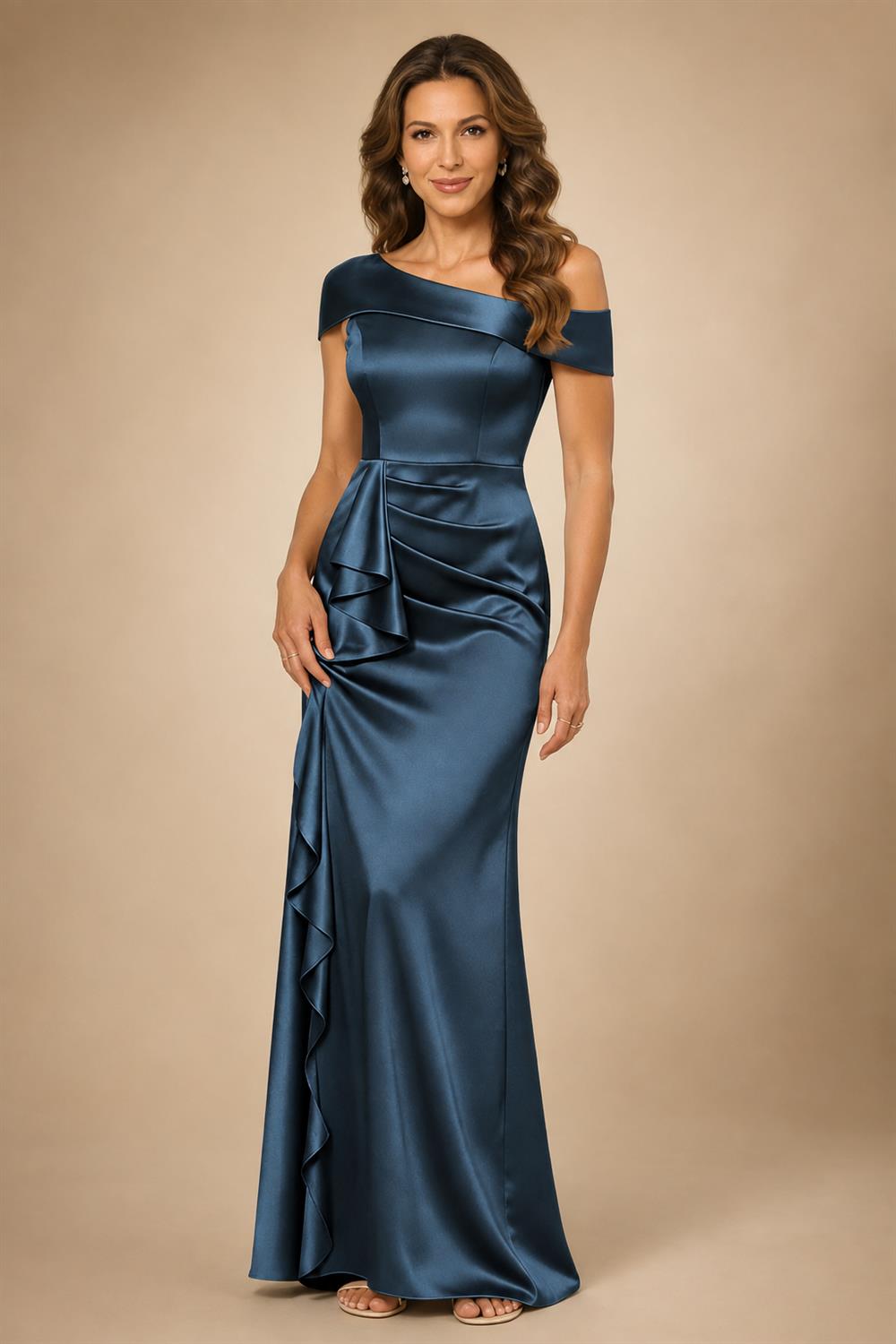 Sheath/Column Asymmetrical Pleated Satin Floor-Length Mother of the Bride Dresses with Ruffle (SHI22500107)
