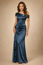 Sheath/Column Asymmetrical Pleated Satin Floor-Length Mother of the Bride Dresses with Ruffle (SHI22500107)