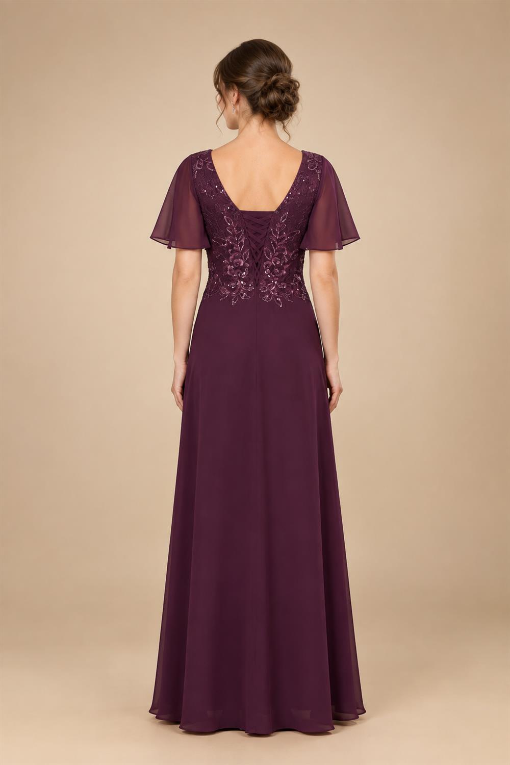 A-Line Chiffon Cape Sleeves Floor-Length Mother of the Bride & Groom Dresses with Floral Sequin Bodice (SHI22500691)