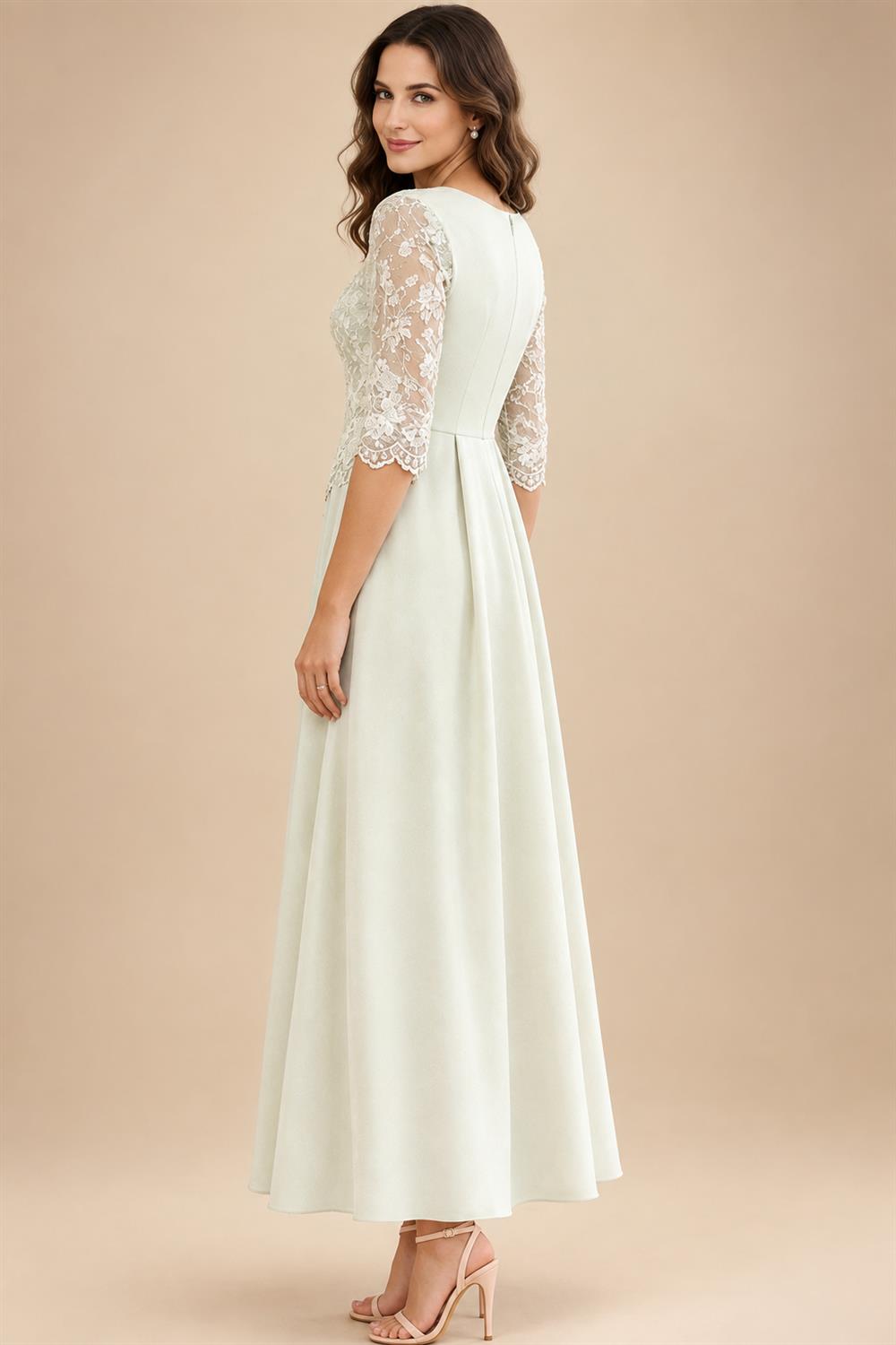A-Line Metallic Satin Off Shoulder Bow Mother of the Bride & Groom Dresses with Floral Lace Appliques, Ruched Waist & Sweep Train (SHI22500425)