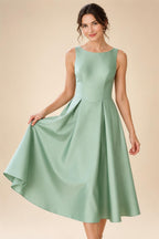 A-Line/Princess Scoop Neck Satin Tea-Length Mother of the Bride Dresses with Pockets (SHI22500122)