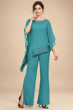 Pantsuits Separates Scoop Neck Sequins Asymmetrical Ankle-Length Mother of the Bride Dress with Slit (SHI22500132)