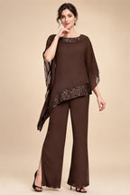 Pantsuits Separates Scoop Neck Sequins Asymmetrical Ankle-Length Mother of the Bride Dress with Slit (SHI22500132)