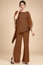 Pantsuits Separates Scoop Neck Sequins Asymmetrical Ankle-Length Mother of the Bride Dress with Slit (SHI22500132)