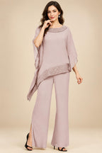 Pantsuits Separates Scoop Neck Sequins Asymmetrical Ankle-Length Mother of the Bride Dress with Slit (SHI22500132)