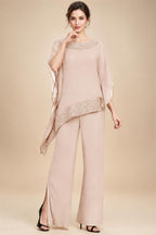 Pantsuits Separates Scoop Neck Sequins Asymmetrical Ankle-Length Mother of the Bride Dress with Slit (SHI22500132)