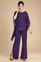 Pantsuits Separates Scoop Neck Sequins Asymmetrical Ankle-Length Mother of the Bride Dress with Slit (SHI22500132)