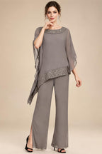 Pantsuits Separates Scoop Neck Sequins Asymmetrical Ankle-Length Mother of the Bride Dress with Slit (SHI22500132)
