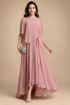 A-Line Floor-Length Chiffon Cape Sleeves Mother of the Bride & Groom Dresses with Tiered Ruffles (SHI22500723)