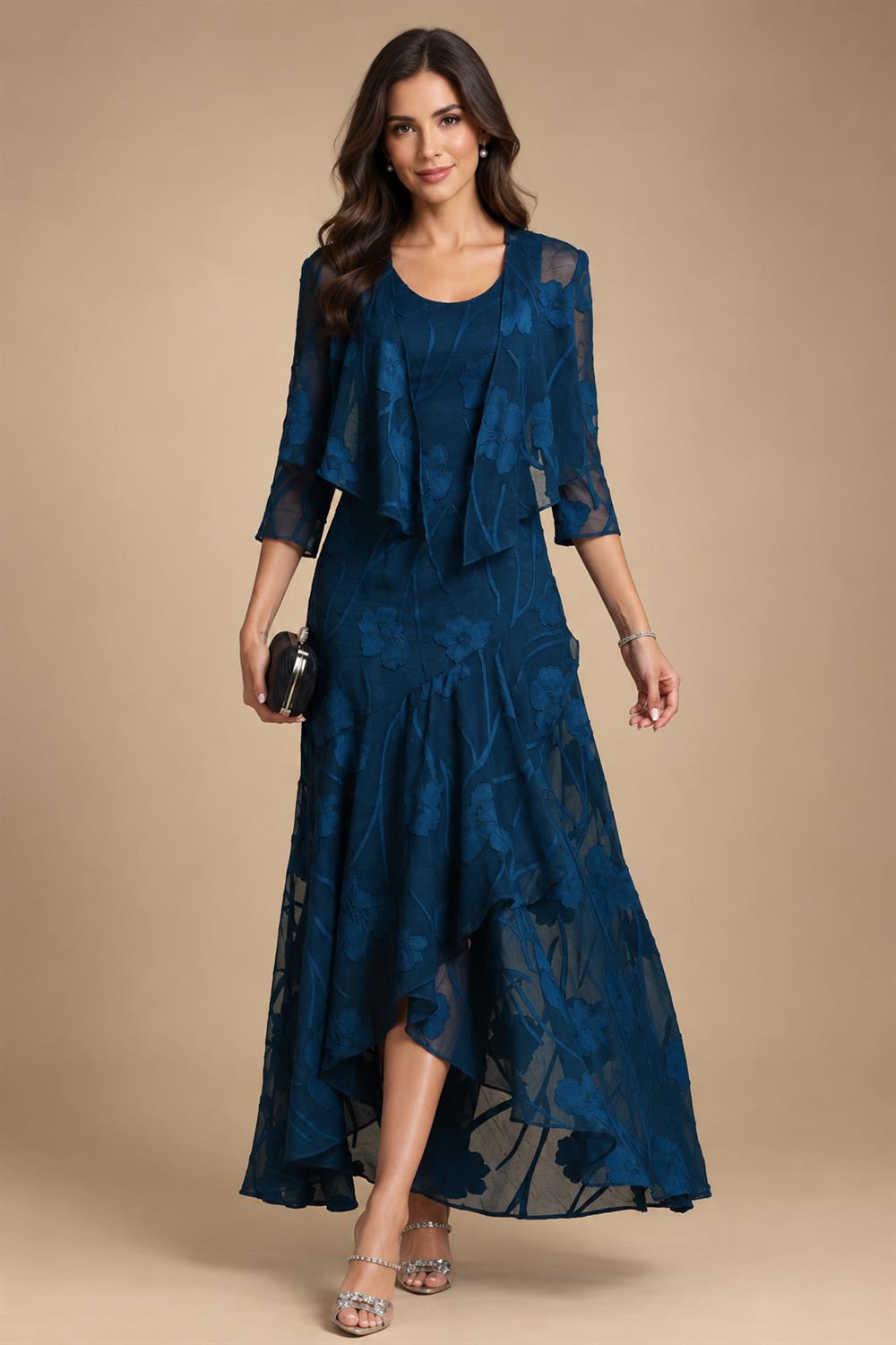 Lightweight Sheath Tea-Length Chiffon Mother of the Bride & Groom Dresses with Cowl Neck & Ruched Waist (SHI22500689)