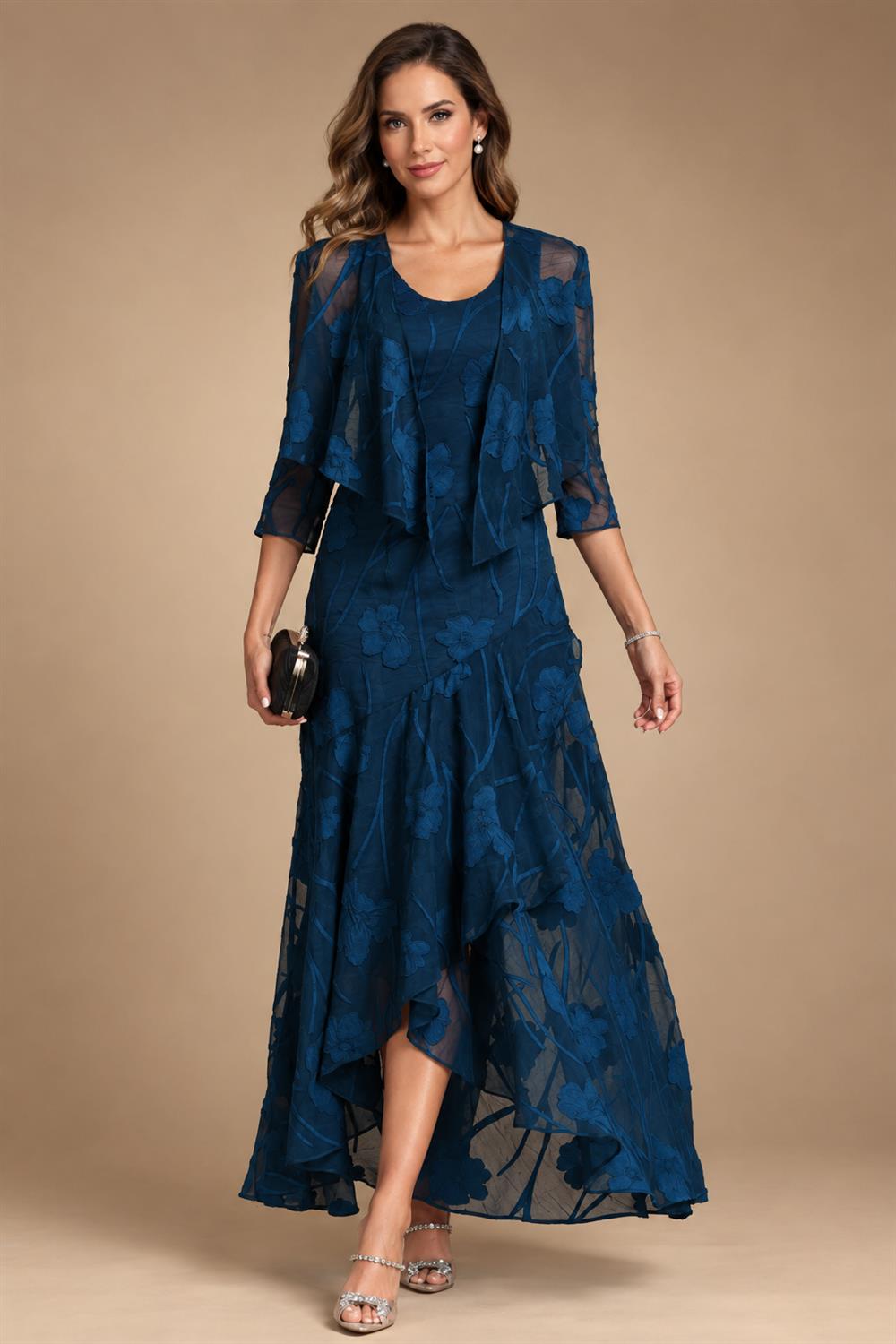 Lightweight Sheath Tea-Length Chiffon Mother of the Bride & Groom Dresses with Cowl Neck & Ruched Waist (SHI22500689)