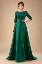 A Line Scoop 3/4 Sleeve Long Mixed Mother of the Bride Dresses with Sequins (SHI22500171)