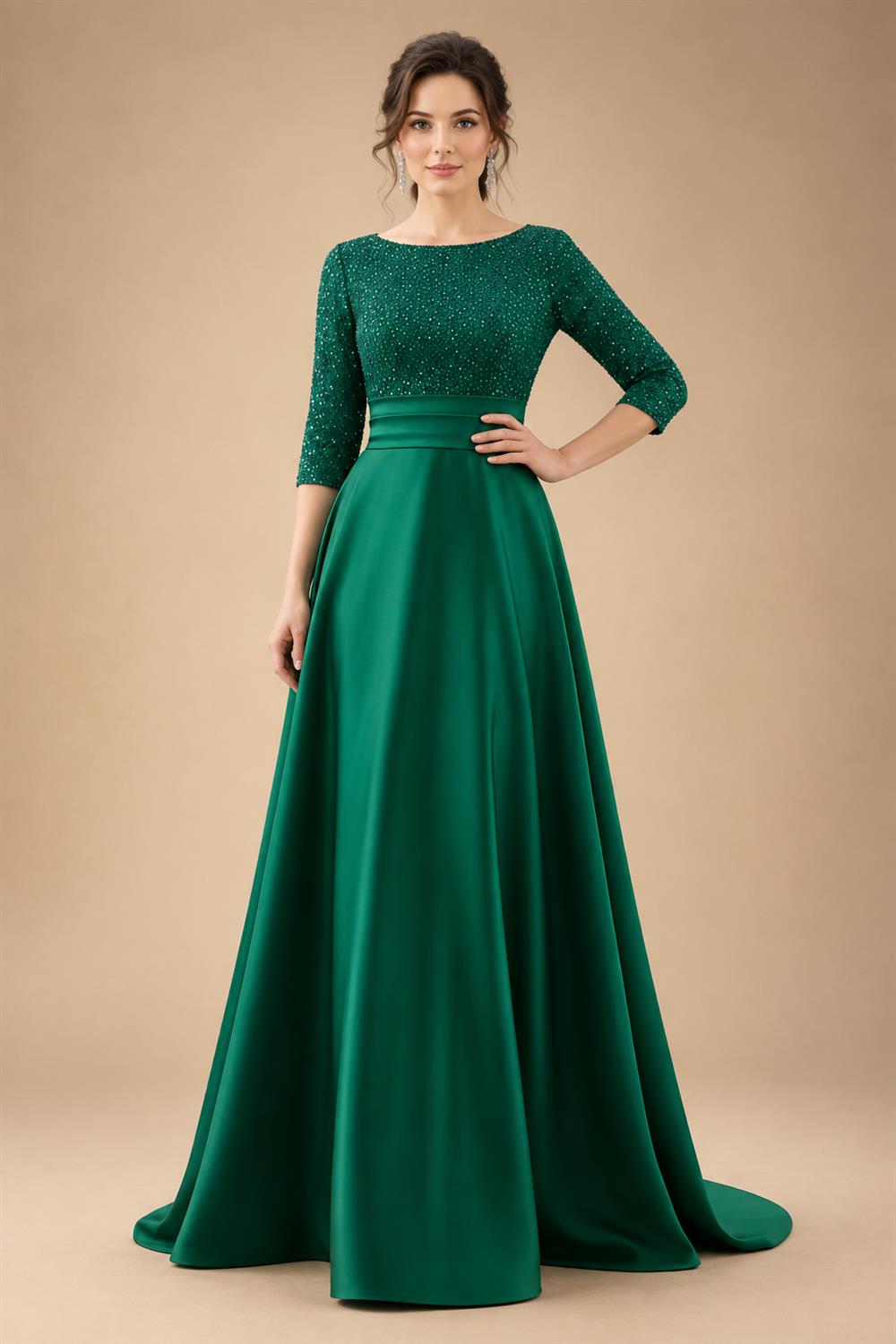 A Line Scoop 3/4 Sleeve Long Mixed Mother of the Bride Dresses with Sequins (SHI22500171)