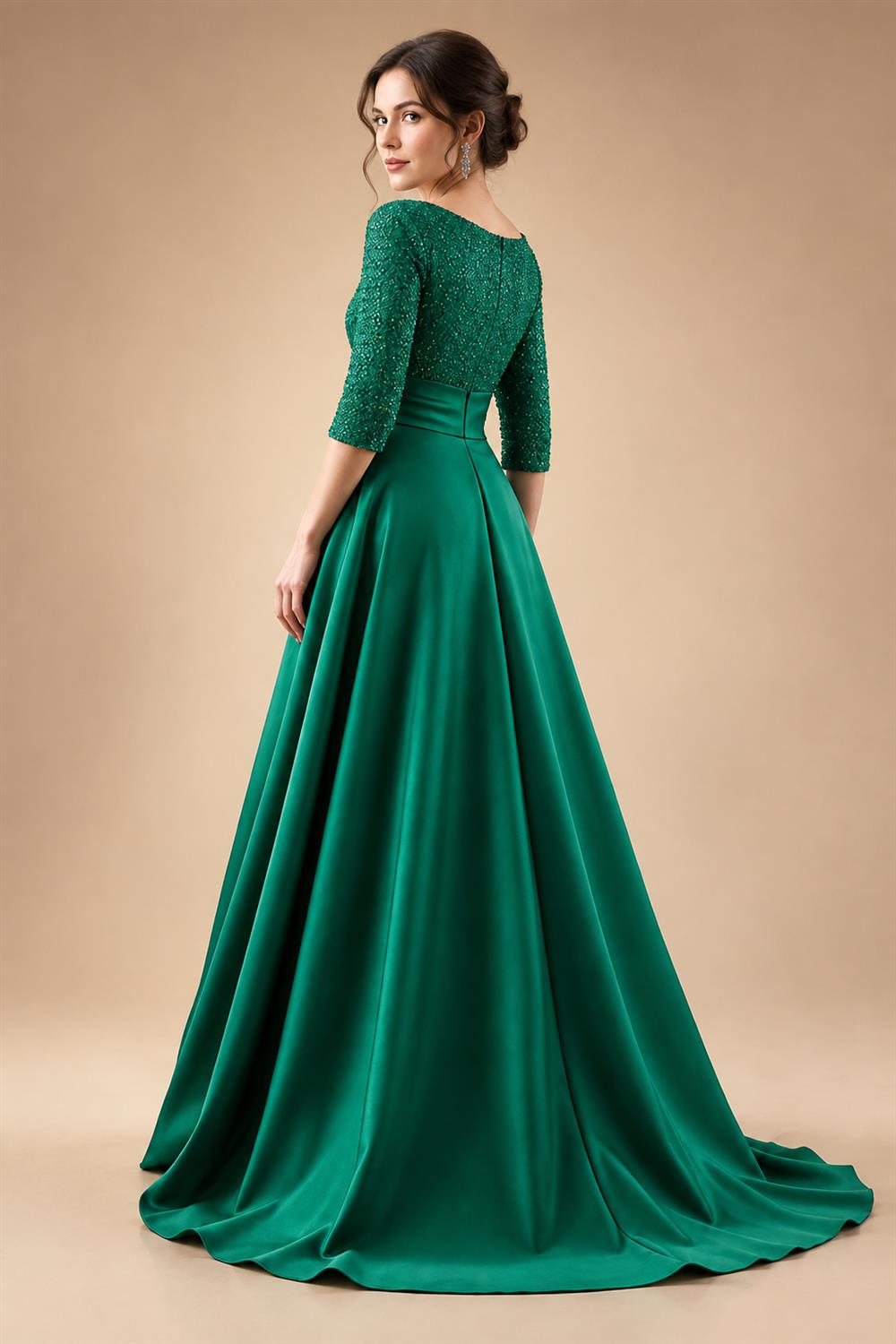 A Line Scoop 3/4 Sleeve Long Mixed Mother of the Bride Dresses with Sequins (SHI22500171)