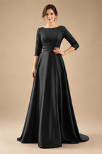 A Line Scoop 3/4 Sleeve Long Mixed Mother of the Bride Dresses with Sequins (SHI22500171)