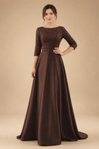 A Line Scoop 3/4 Sleeve Long Mixed Mother of the Bride Dresses with Sequins (SHI22500171)