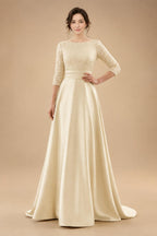 A Line Scoop 3/4 Sleeve Long Mixed Mother of the Bride Dresses with Sequins (SHI22500171)