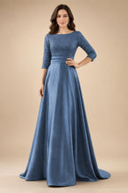 A Line Scoop 3/4 Sleeve Long Mixed Mother of the Bride Dresses with Sequins (SHI22500171)