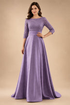A Line Scoop 3/4 Sleeve Long Mixed Mother of the Bride Dresses with Sequins (SHI22500171)