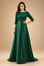 A Line Scoop 3/4 Sleeve Long Mixed Mother of the Bride Dresses with Sequins (SHI22500171)