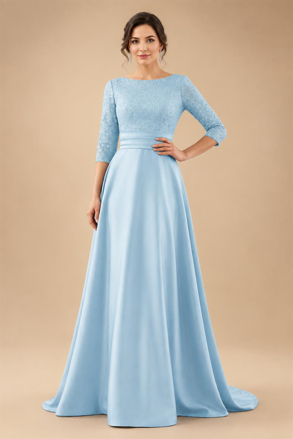 A Line Scoop 3/4 Sleeve Long Mixed Mother of the Bride Dresses with Sequins (SHI22500171)