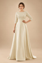 A Line Scoop 3/4 Sleeve Long Mixed Mother of the Bride Dresses with Sequins (SHI22500171)