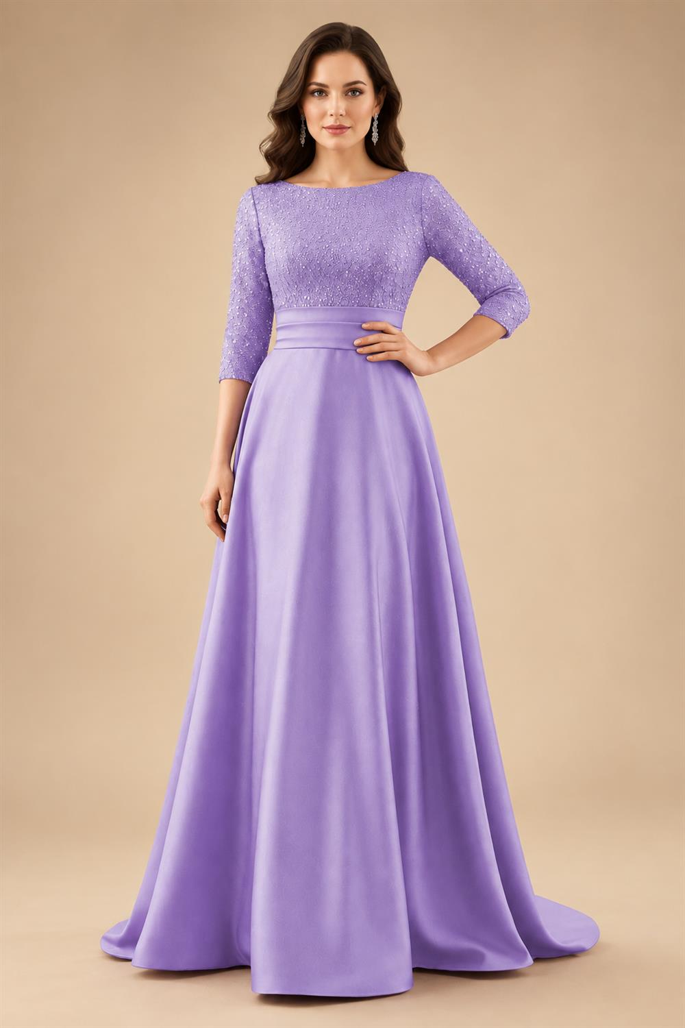 A Line Scoop 3/4 Sleeve Long Mixed Mother of the Bride Dresses with Sequins (SHI22500171)