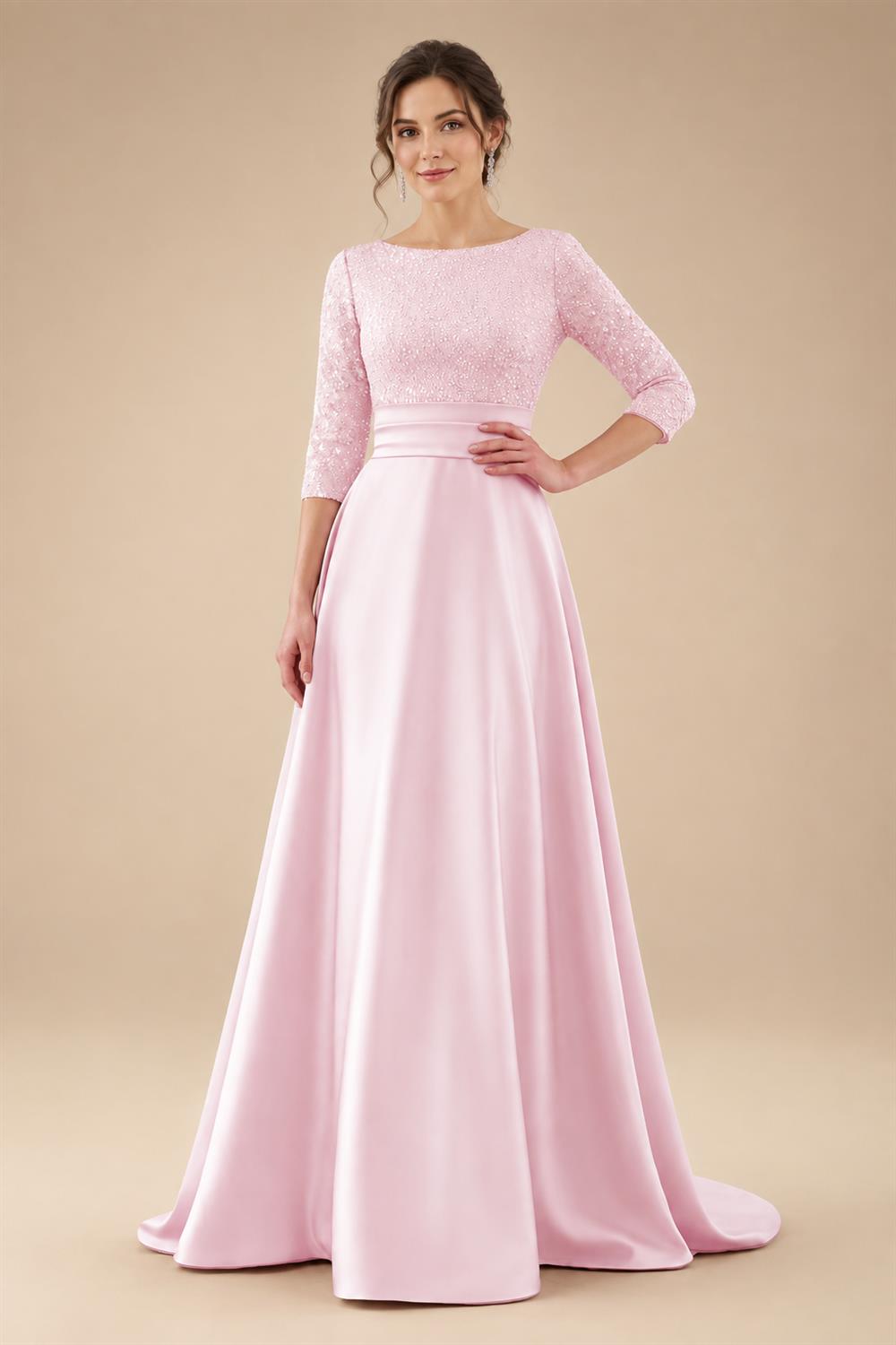 A Line Scoop 3/4 Sleeve Long Mixed Mother of the Bride Dresses with Sequins (SHI22500171)