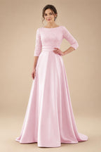 A Line Scoop 3/4 Sleeve Long Mixed Mother of the Bride Dresses with Sequins (SHI22500171)