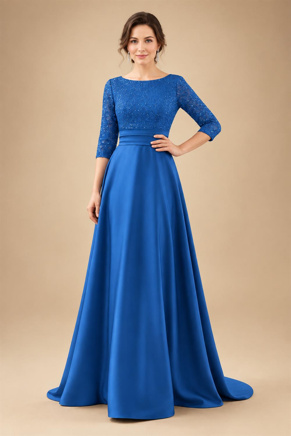 A Line Scoop 3/4 Sleeve Long Mixed Mother of the Bride Dresses with Sequins (SHI22500171)