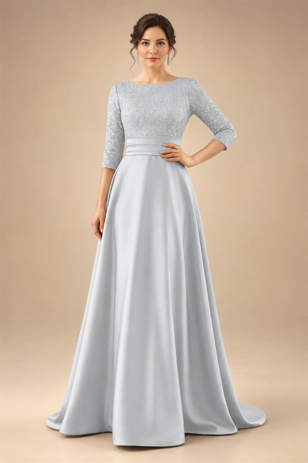 A Line Scoop 3/4 Sleeve Long Mixed Mother of the Bride Dresses with Sequins (SHI22500171)