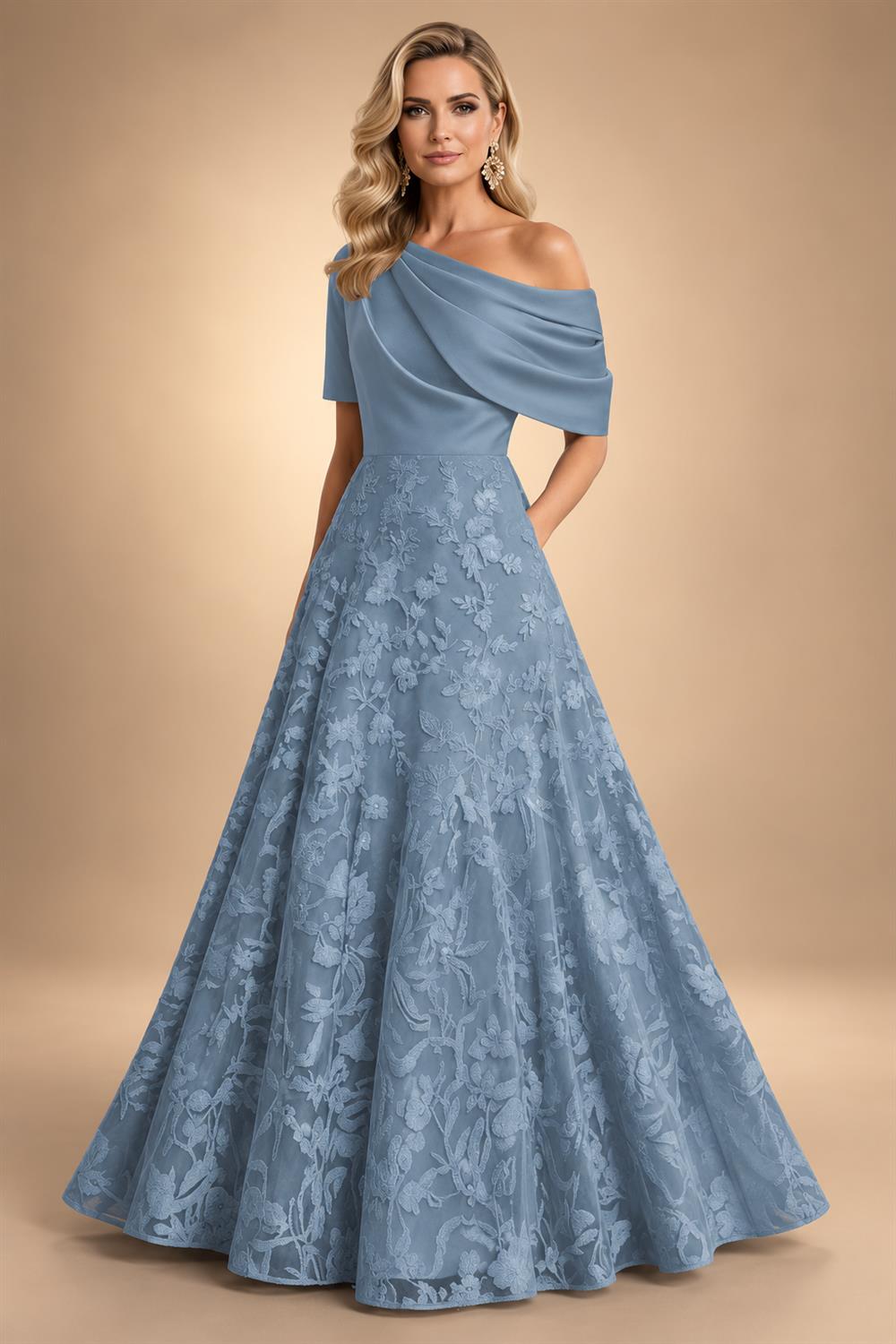 A-Line Floor Length One Shoulder Long Mother of the Bride Dresses with Lace (SHI22500179)
