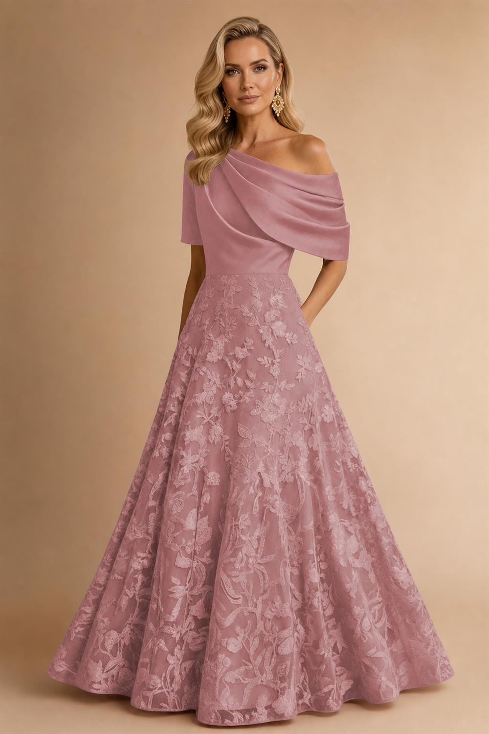 A-Line Floor Length One Shoulder Long Mother of the Bride Dresses with Lace (SHI22500179)