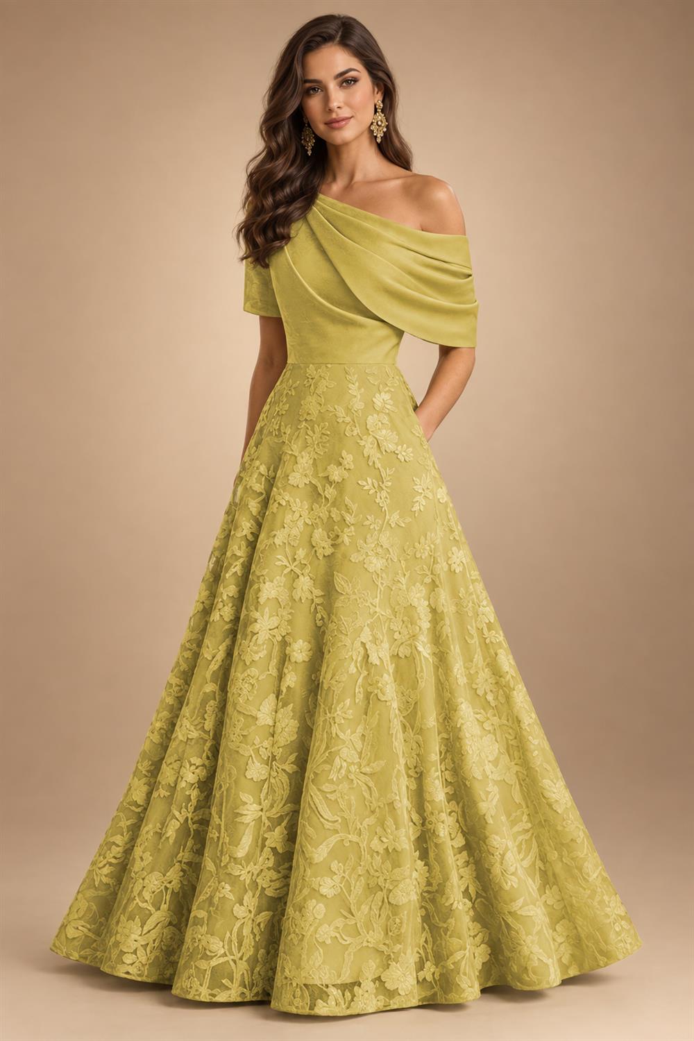 A-Line Floor Length One Shoulder Long Mother of the Bride Dresses with Lace (SHI22500179)