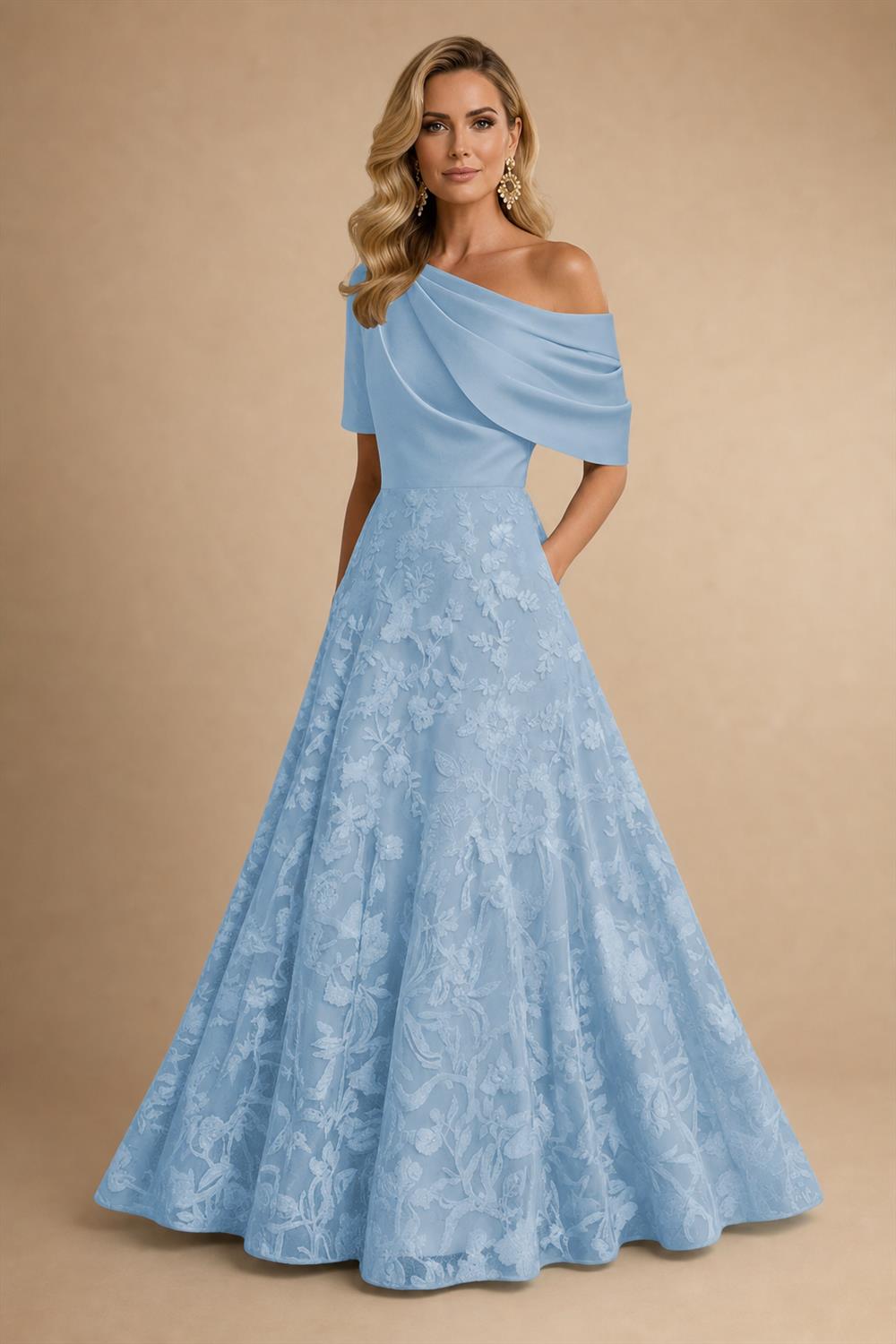 A-Line Floor Length One Shoulder Long Mother of the Bride Dresses with Lace (SHI22500179)