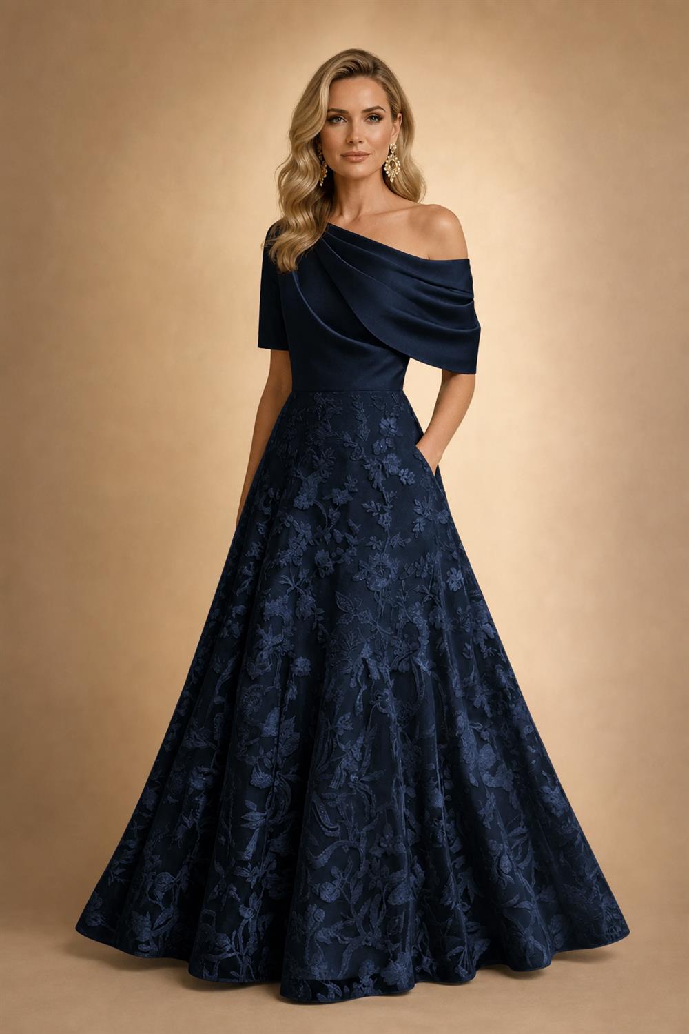 A-Line Floor Length One Shoulder Long Mother of the Bride Dresses with Lace (SHI22500179)