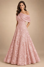 A-Line Floor Length One Shoulder Long Mother of the Bride Dresses with Lace (SHI22500179)