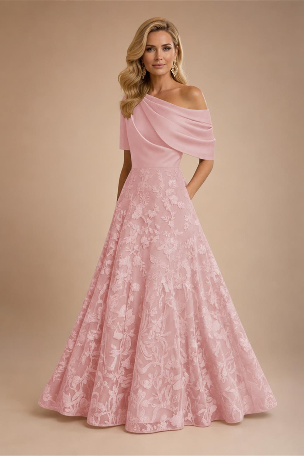 A-Line Floor Length One Shoulder Long Mother of the Bride Dresses with Lace (SHI22500179)