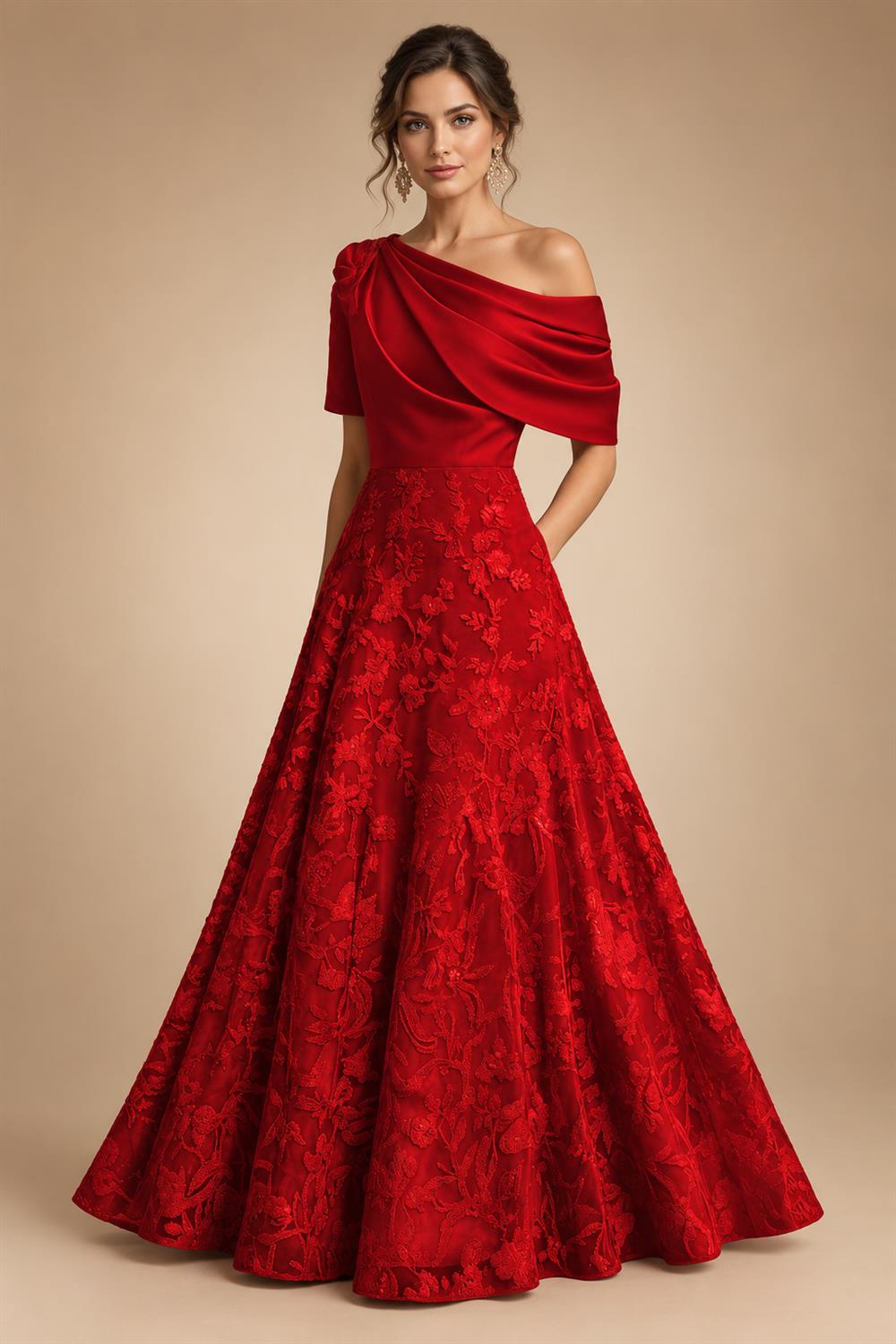 A-Line Floor Length One Shoulder Long Mother of the Bride Dresses with Lace (SHI22500179)