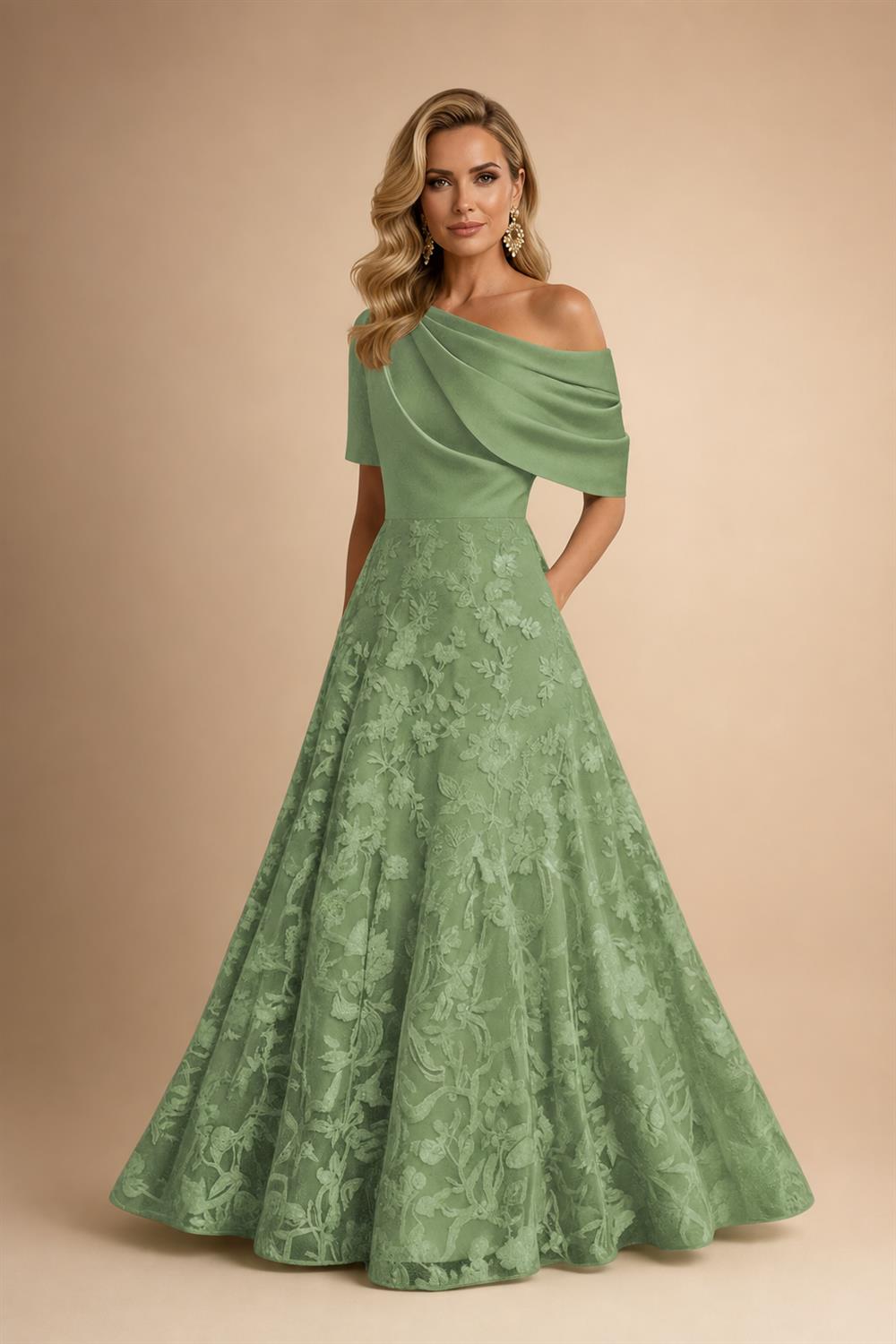 A-Line Floor Length One Shoulder Long Mother of the Bride Dresses with Lace (SHI22500179)