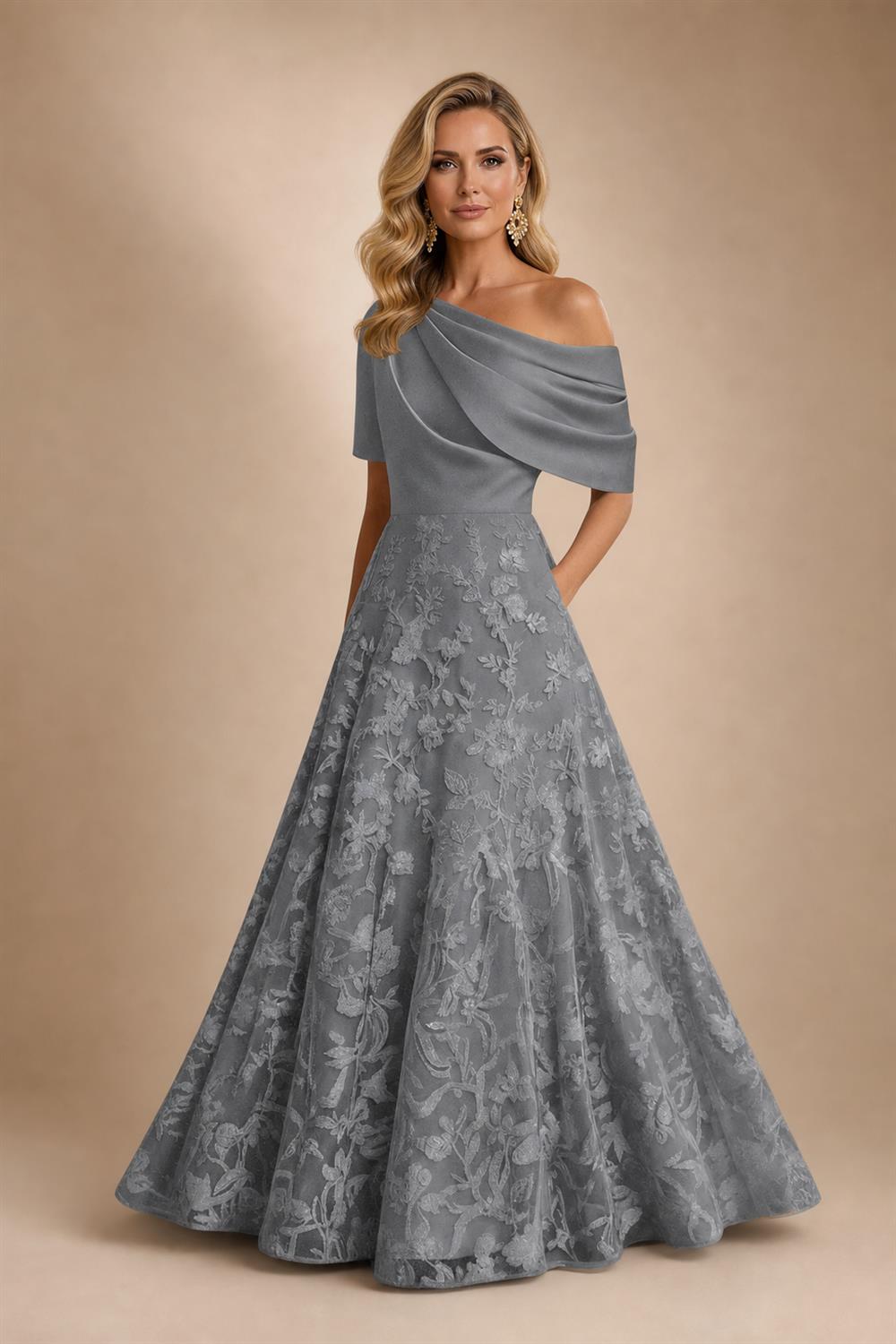 A-Line Floor Length One Shoulder Long Mother of the Bride Dresses with Lace (SHI22500179)