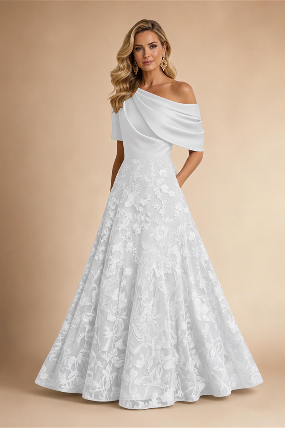 A-Line Floor Length One Shoulder Long Mother of the Bride Dresses with Lace (SHI22500179)